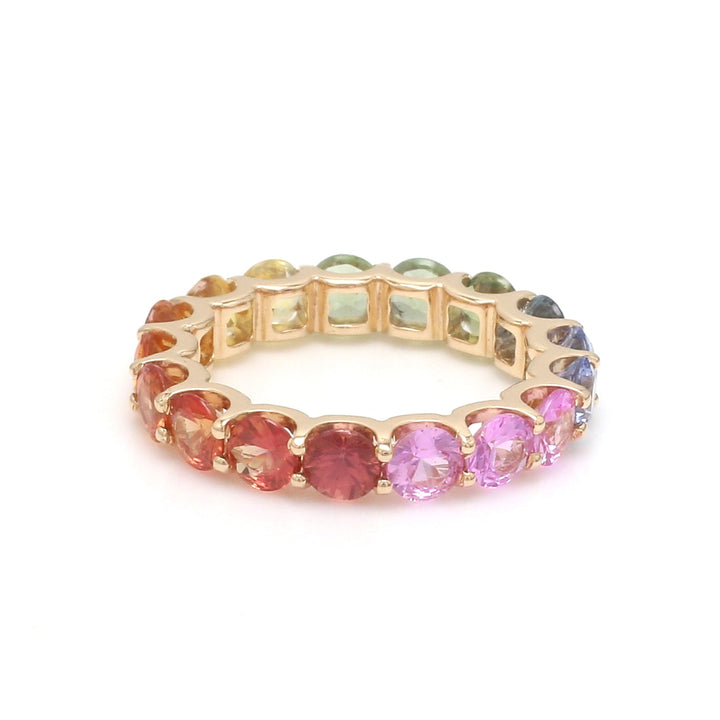 Rainbow Sapphire Round U-Prong Ring - qivii