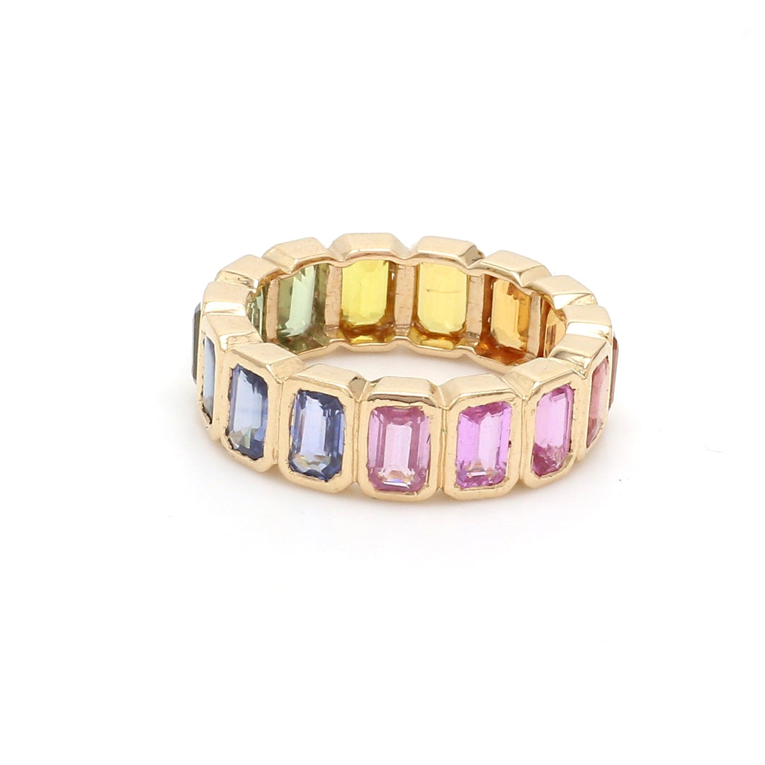 Rainbow Sapphire Octagon Bezel Set Ring - qivii