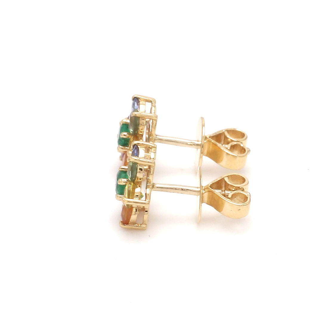 Rainbow Sapphire and Emerald Cluster Studs - qivii