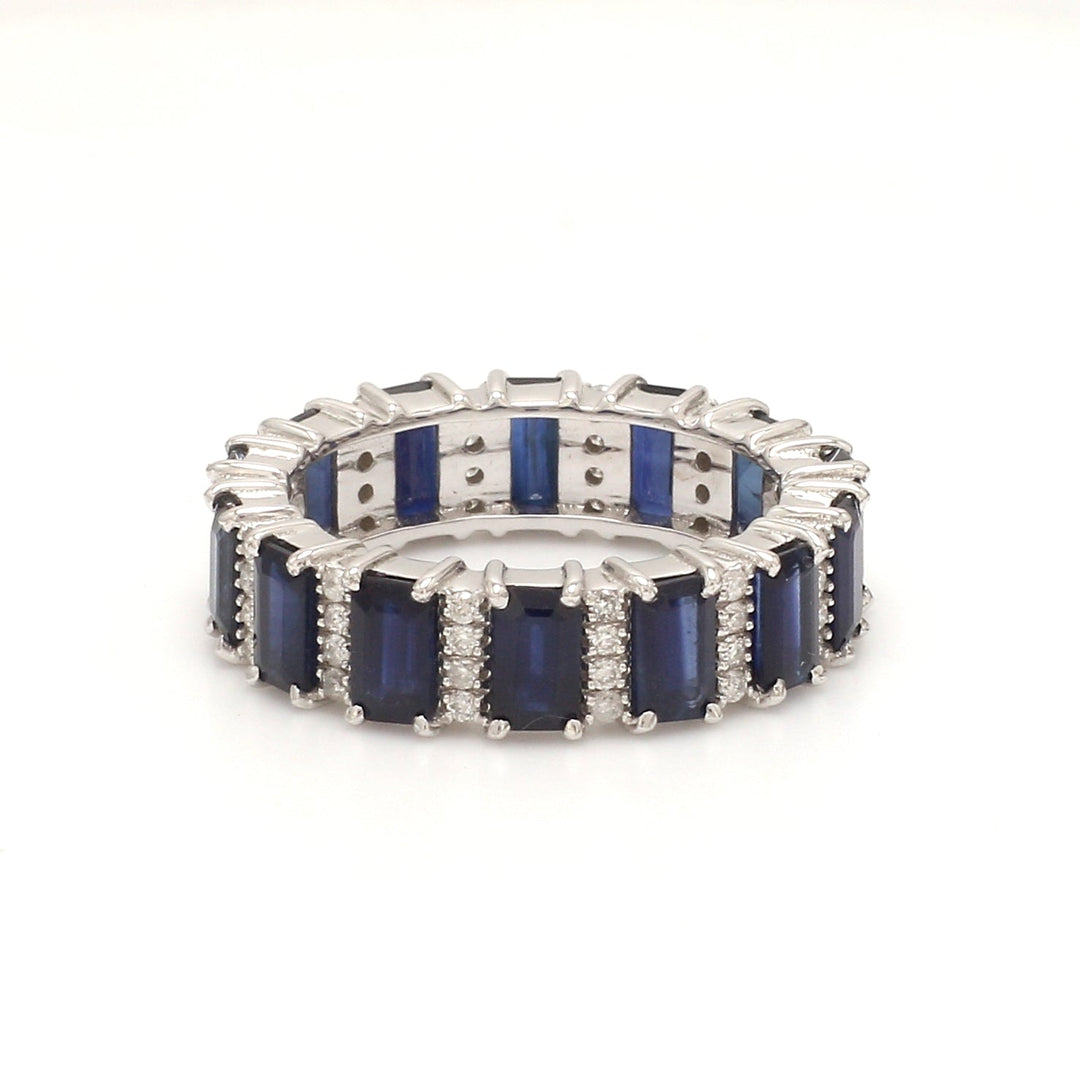 Blue Sapphire and Diamond Alternate Ring - qivii