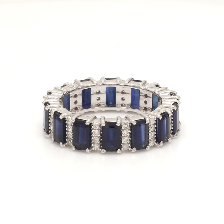 Blue Sapphire and Diamond Alternate Ring - qivii