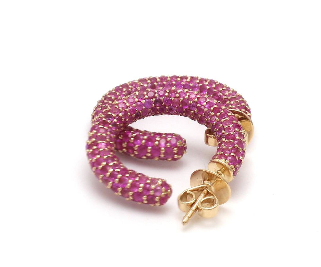Pink Sapphire Pave Set Earrings Gold - qivii