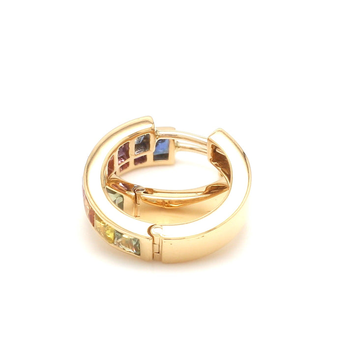 Rainbow Sapphire Princess Cut Mini Hoops Earring - qivii