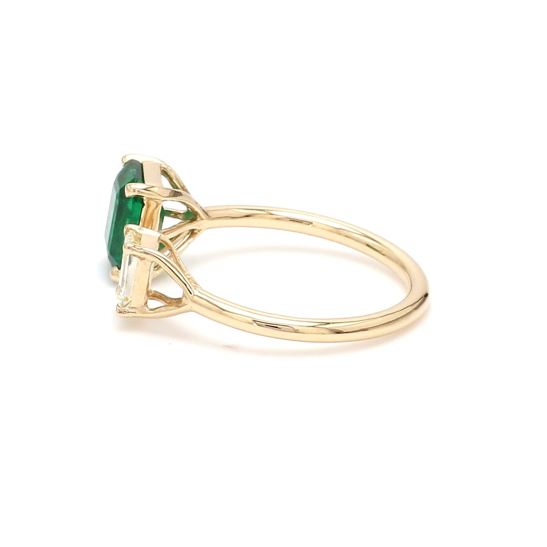 Emerald and Emerald Cut Diamond Open Ring - qivii