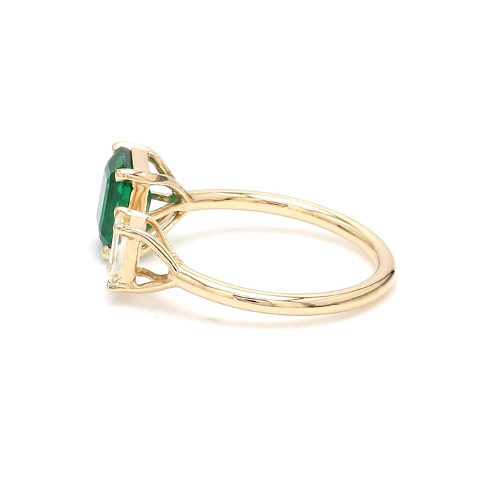 Emerald and Emerald Cut Diamond Open Ring - qivii