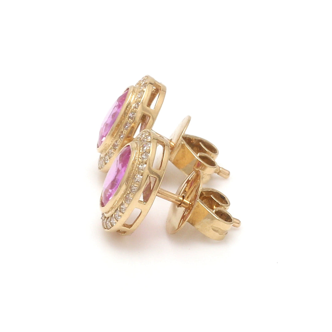 Pink Sapphire Bezel Set Oval Shape Diamond Studs - qivii