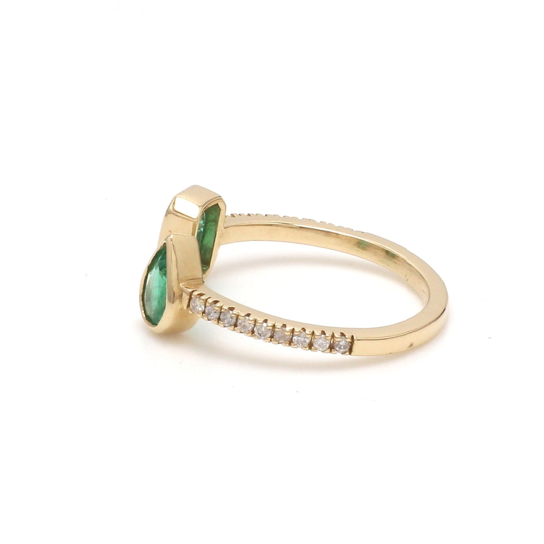 Emerald Octogen Pear Bezel Set Open Ring - qivii