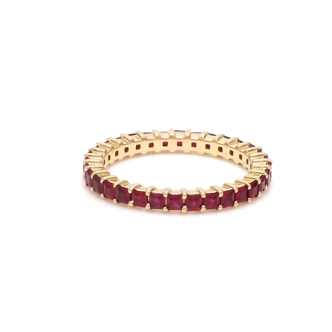 Ruby Princess Cut Eternity Thin Band Ring - qivii