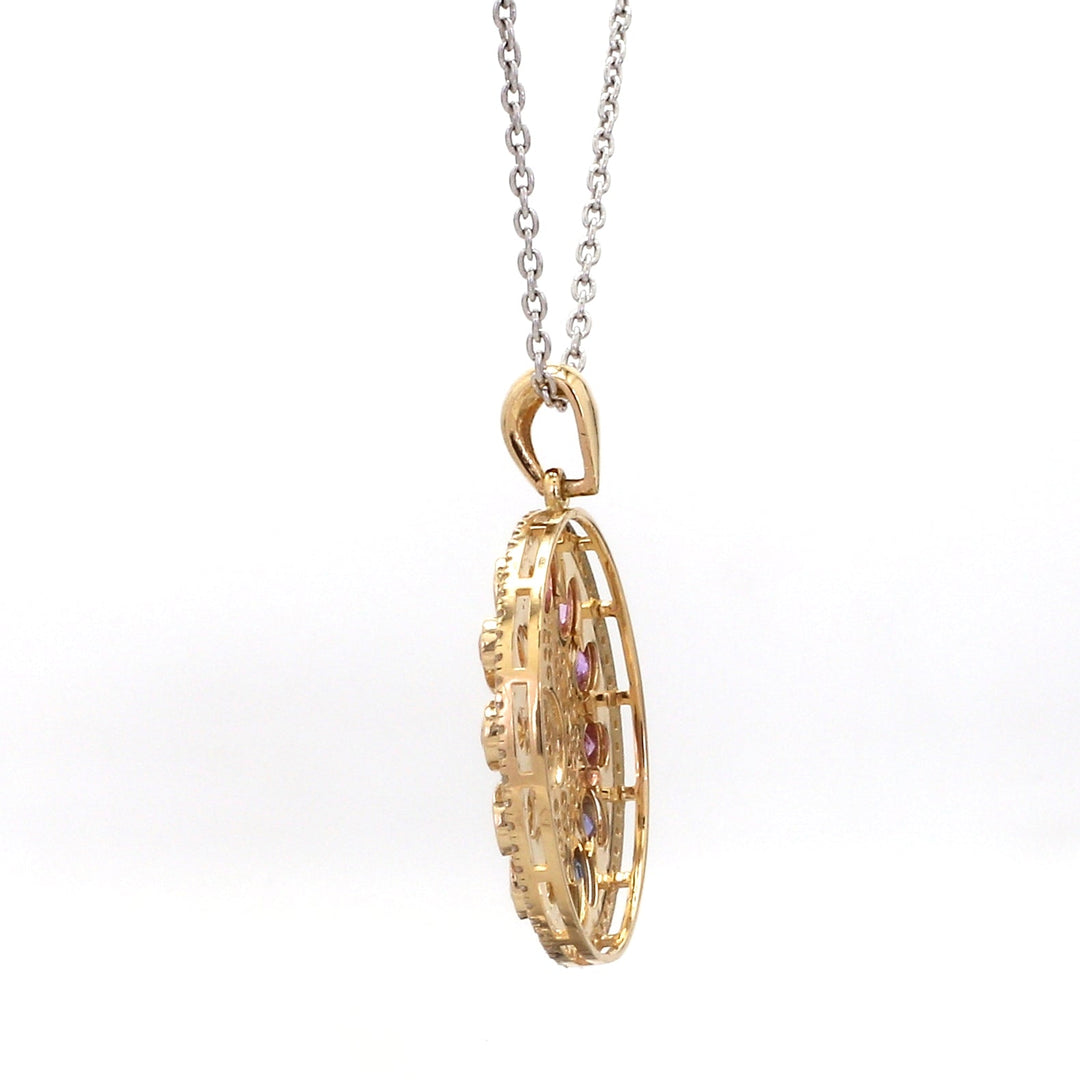 Rainbow Sapphire Oval and Diamond Disc Pendant - qivii
