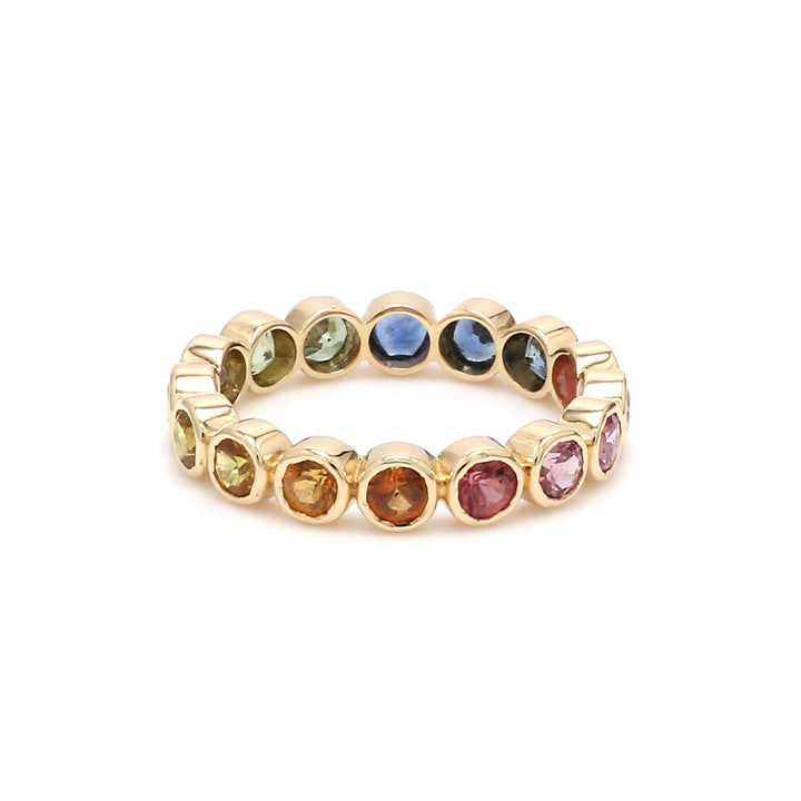 Rainbow Sapphire 3MM Bezel Set ring - qivii