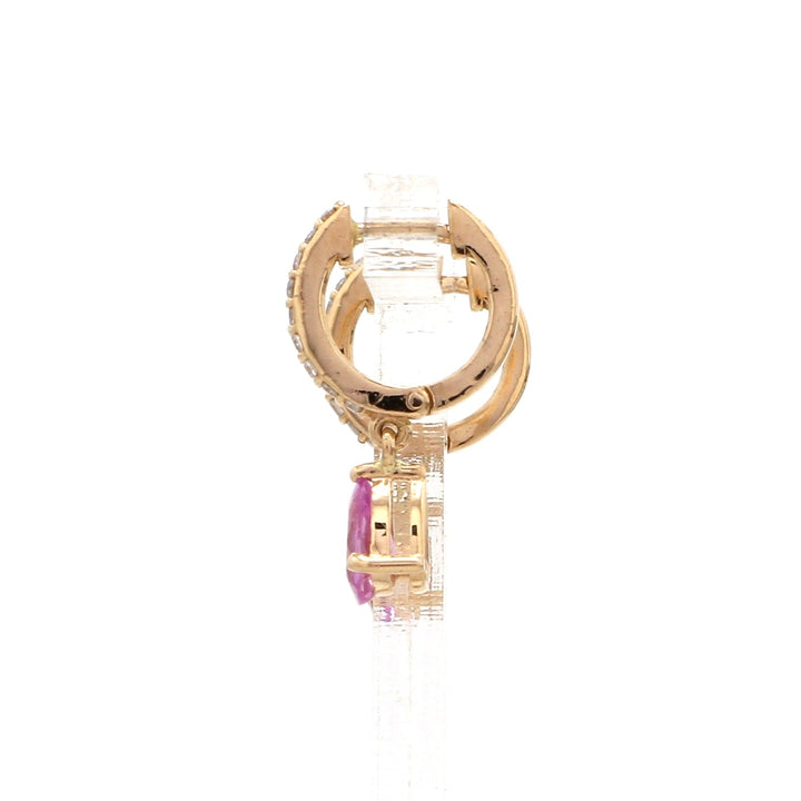 Pink Sapphire Pear Diamond Mini Huggies Earrings - qivii