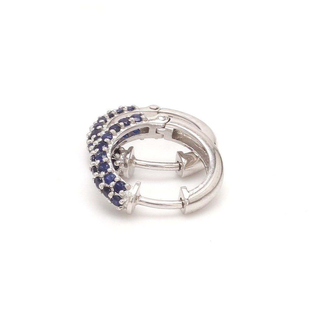 Blue Sapphire Mini Pave Huggies - qivii