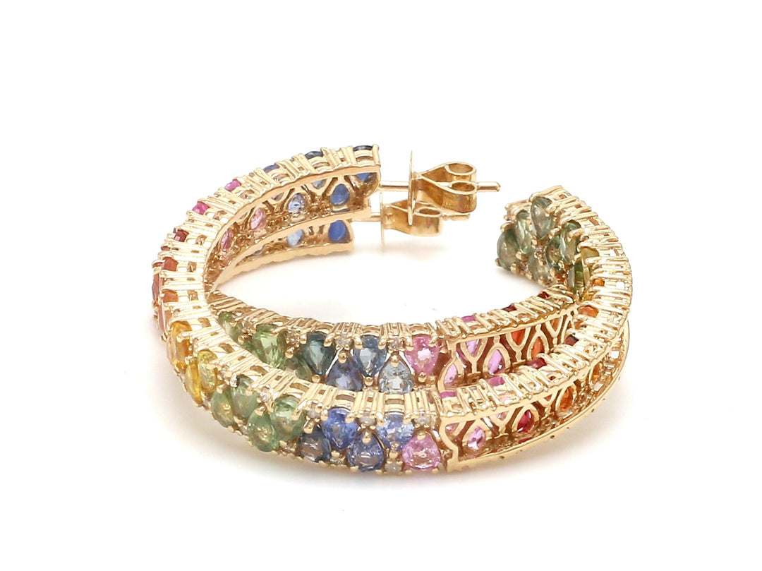 Rainbow Sapphire Pear and Diamond Earrings - qivii