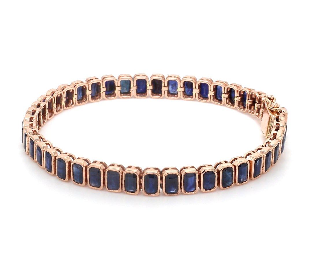Blue Sapphire Emerald Cut Bezel Set Tennis Bracelet - qivii