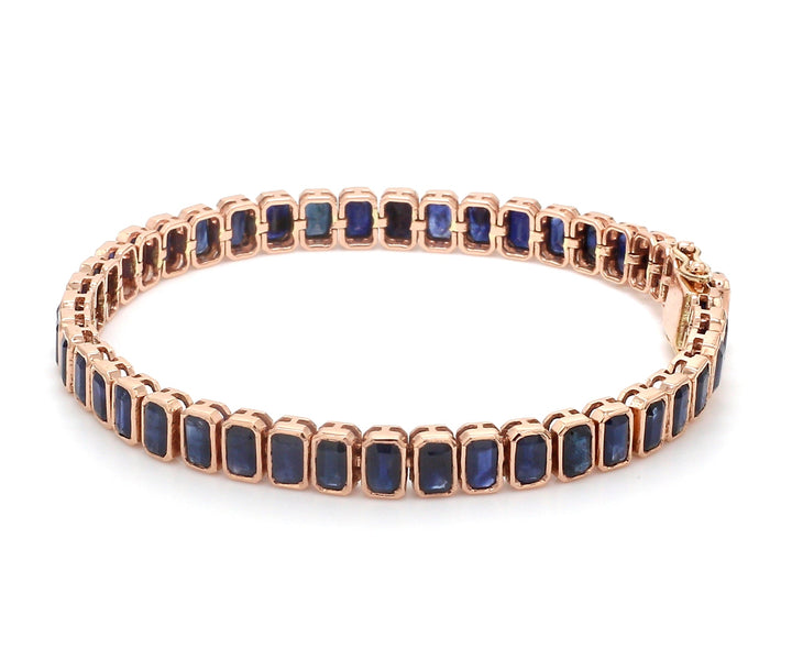 Blue Sapphire Emerald Cut Bezel Set Tennis Bracelet - qivii