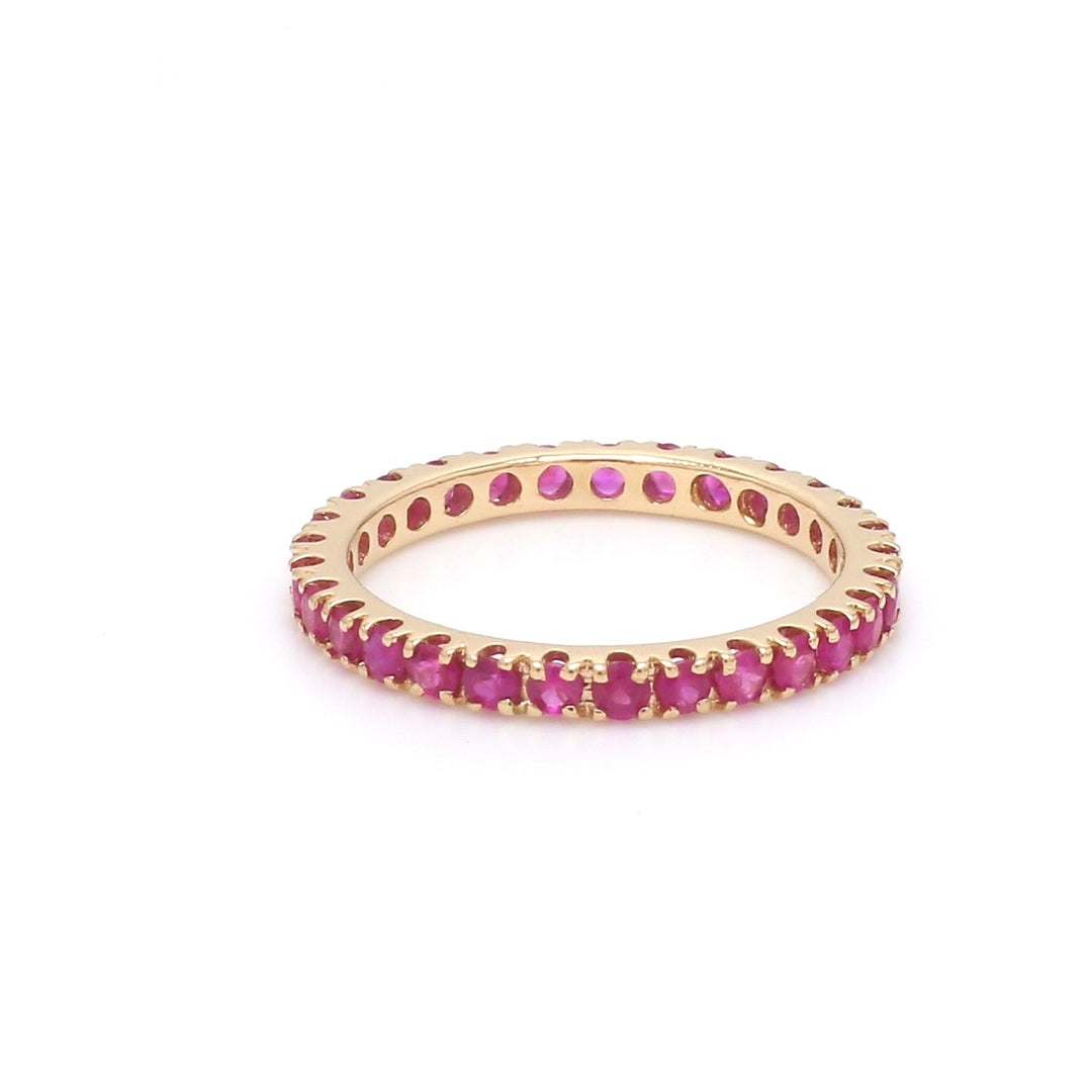 Pink Sapphire Round Thin Band Ring - qivii
