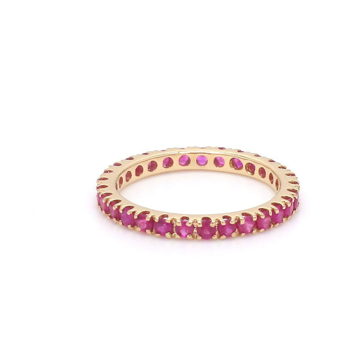 Pink Sapphire Round Thin Band Ring - qivii