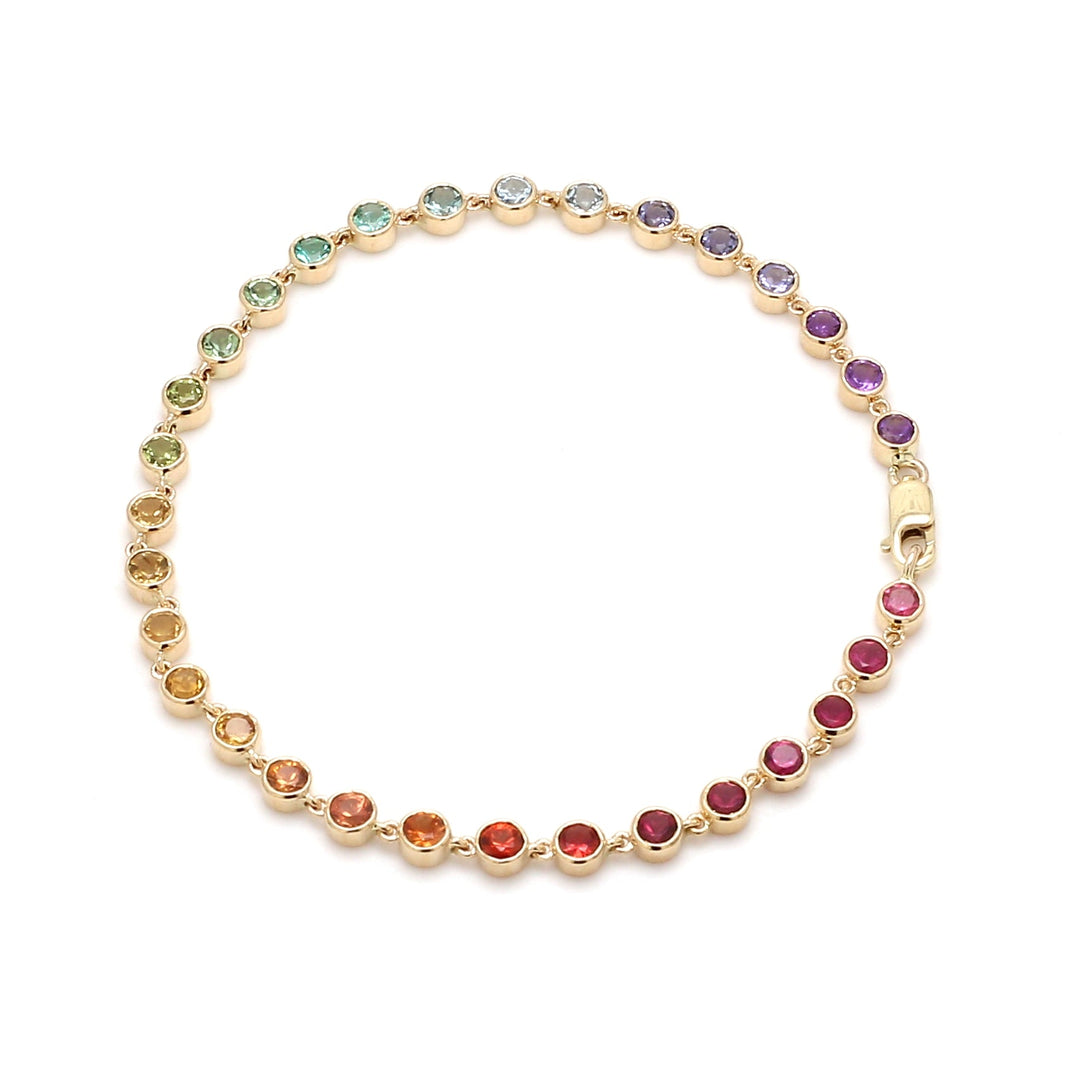 Rainbow Gemstone Round Link Chain Bracelet - qivii