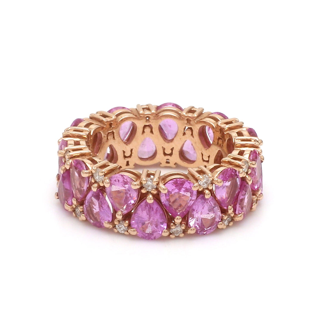 Pink Sapphire Pear Upside Down Eternity Band Diamond Ring - qivii