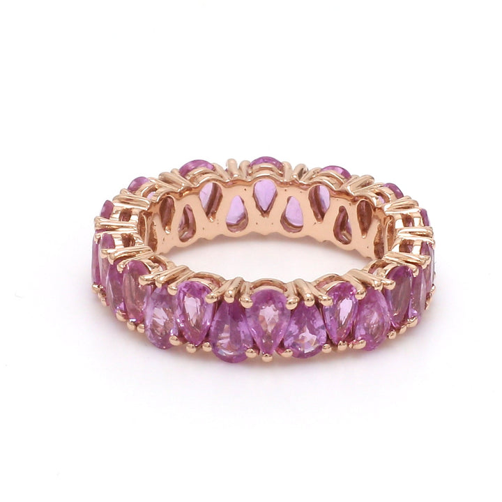 Pink Sapphire Pear Upside Down Eternity Band Ring - qivii