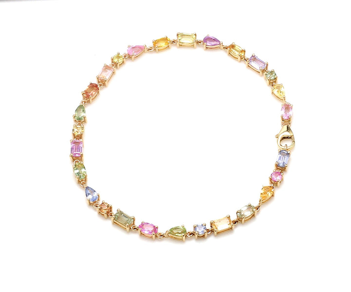 Rainbow Sapphire Pastel Shade Mix Shape Tennis Bracelet - qivii