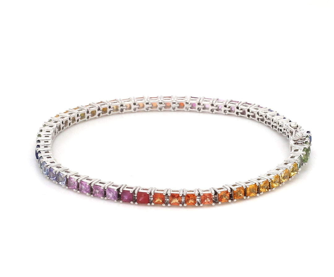 Rainbow Sapphire Princess Cut Tennis Bracelet - qivii