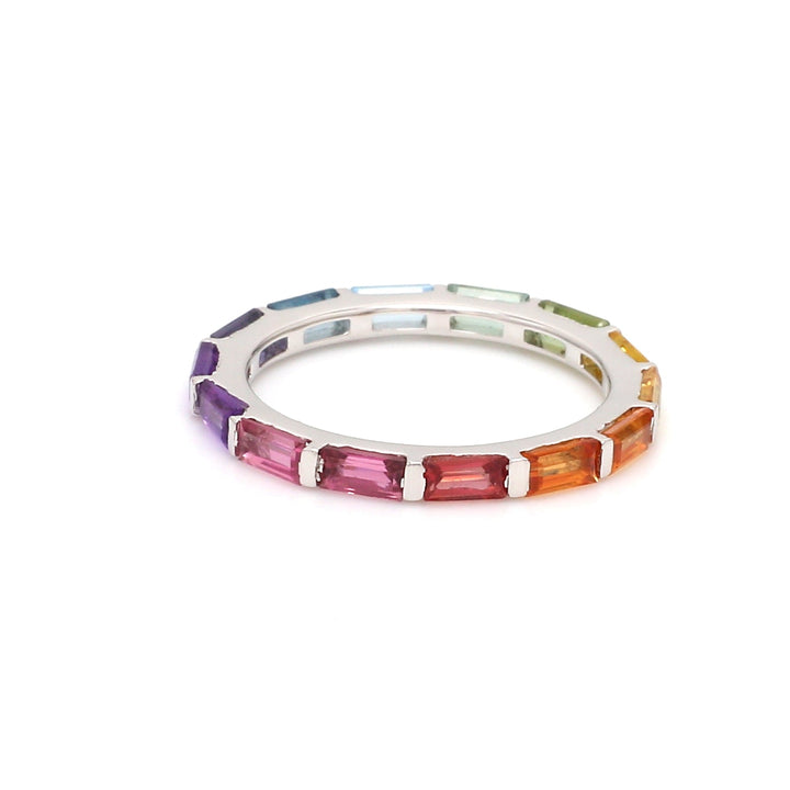 Rainbow Gemstone Horizontal Baguette Ring - qivii