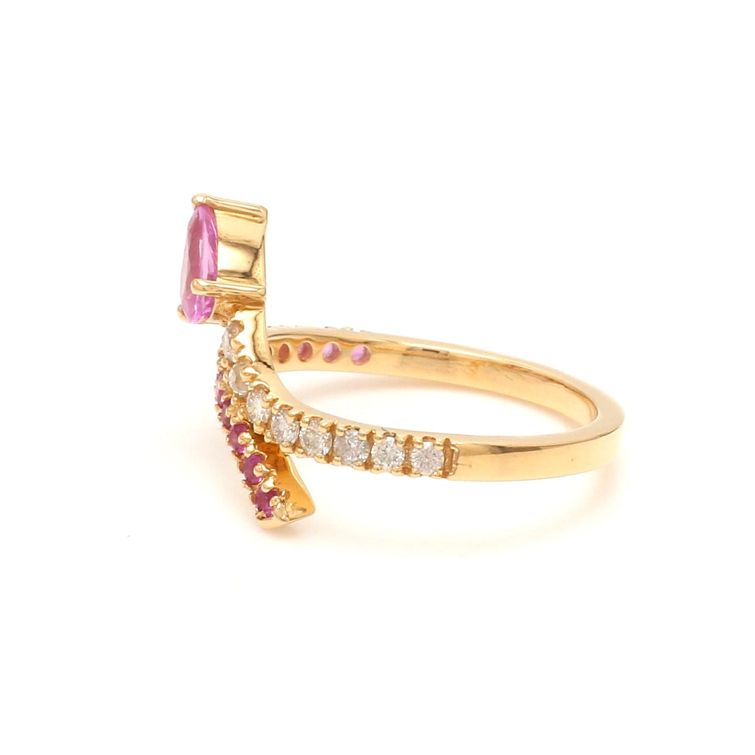 Pink Sapphire Pear Diamond Bypass Ring - qivii