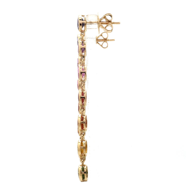 Rainbow Sapphire Bezel Set Oval Link Earrings - qivii