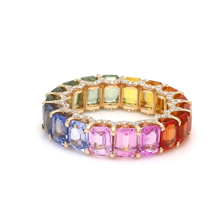 Rainbow Sapphire Emerald Cut Diamond Ring - qivii