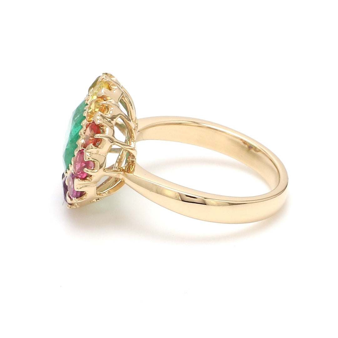 Emerald and Rainbow Gemstone Halo Ring - qivii