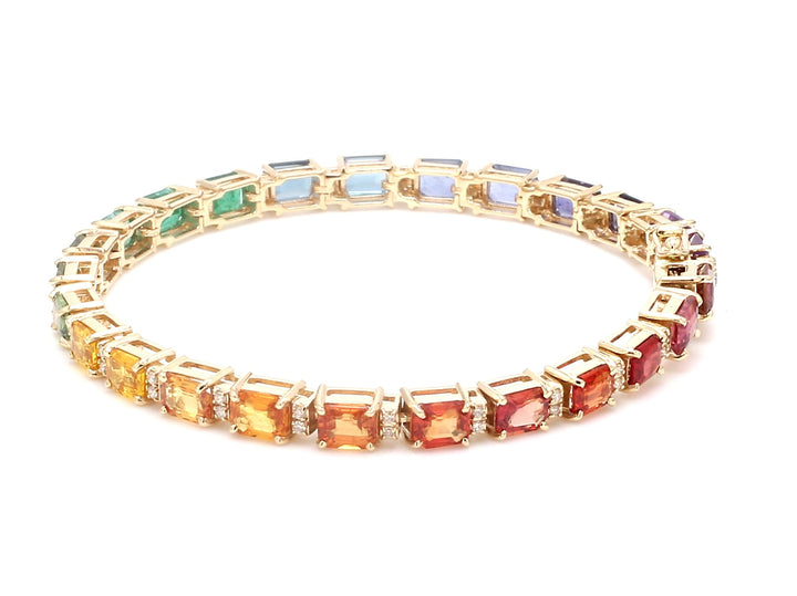 Rainbow Gemstone Emerald Cut and Diamond Bracelet - qivii
