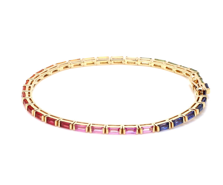 Rainbow Sapphire Baguette Bar Set Bracelet - qivii