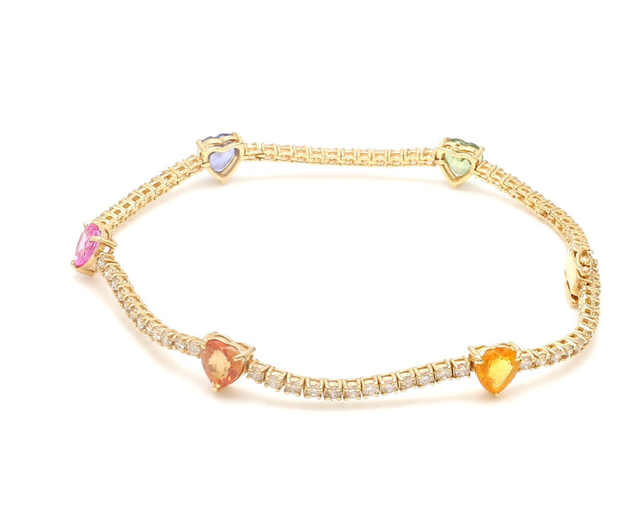 Rainbow Sapphire Heart Diamond Bracelet - qivii