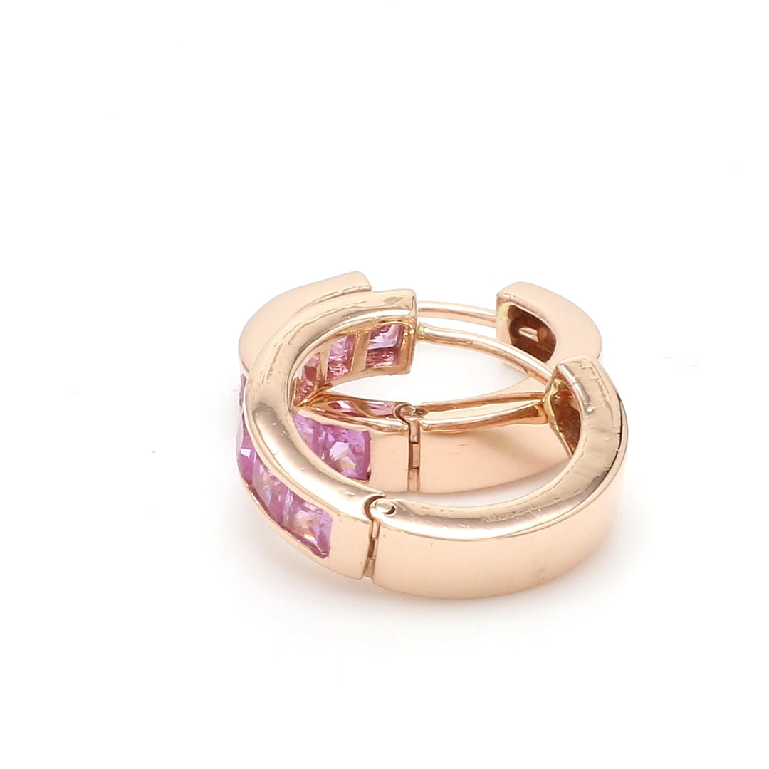 Pink Sapphire Princess Cut Huggies - qivii