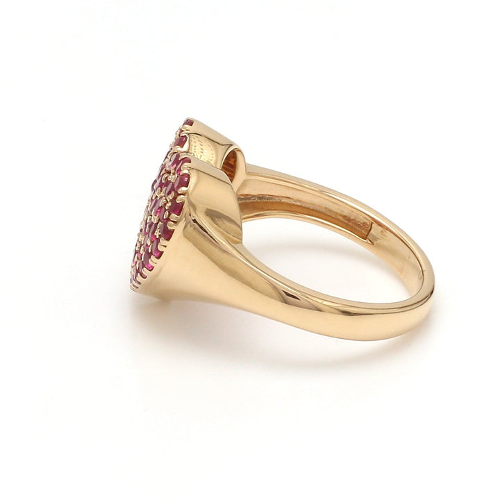 Ruby Round Cut Heart Shape Signet Ring Gold - qivii