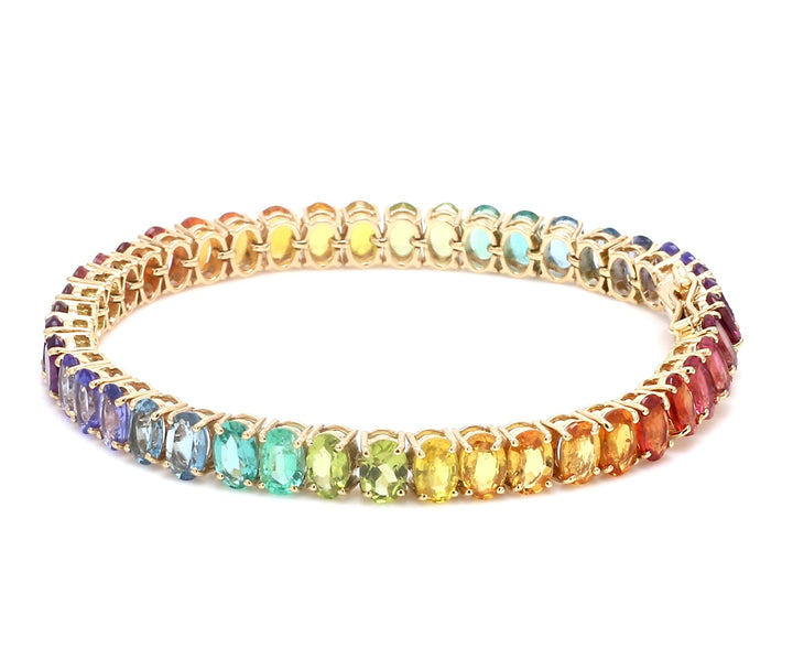 Rainbow Gemstone Vertical Oval Bracelet - qivii