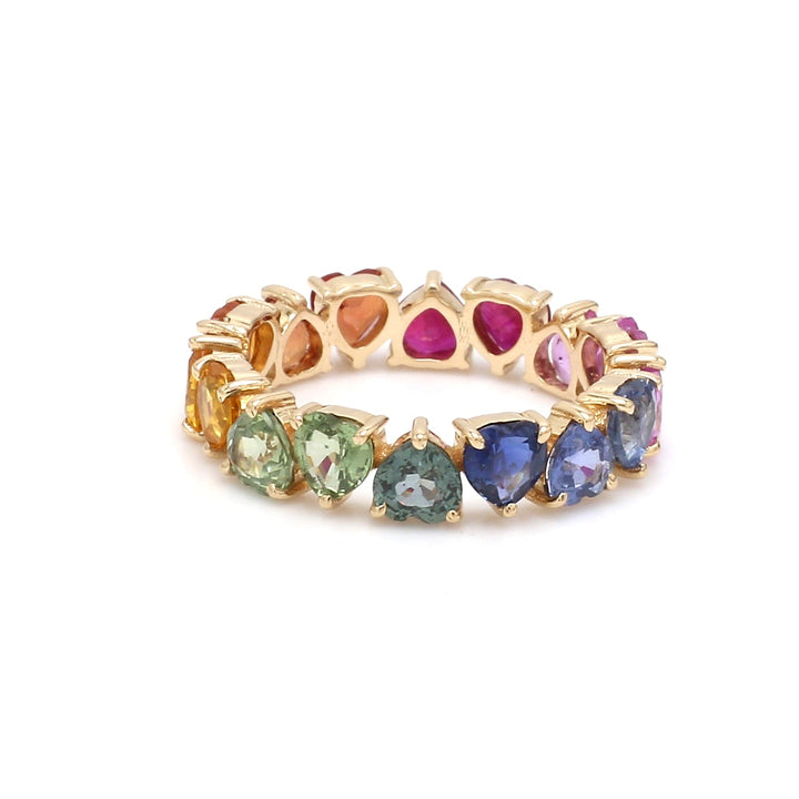 Rainbow Sapphire Prong Set Alternate Heart Ring - qivii