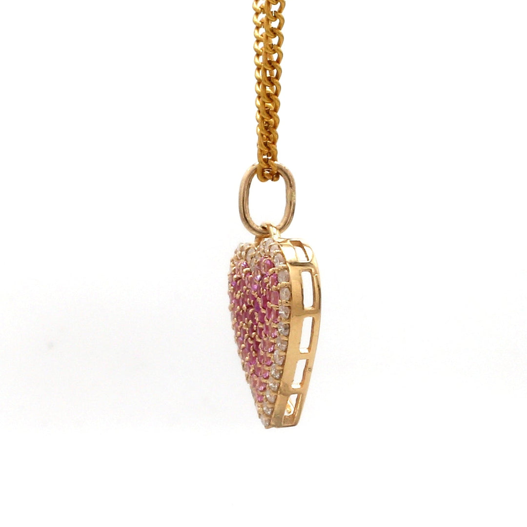 Pink Sapphire With Diamond Heart Pendant - qivii