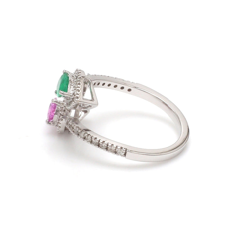 Emerald Pink Sapphire Diamond Pear Ring - qivii