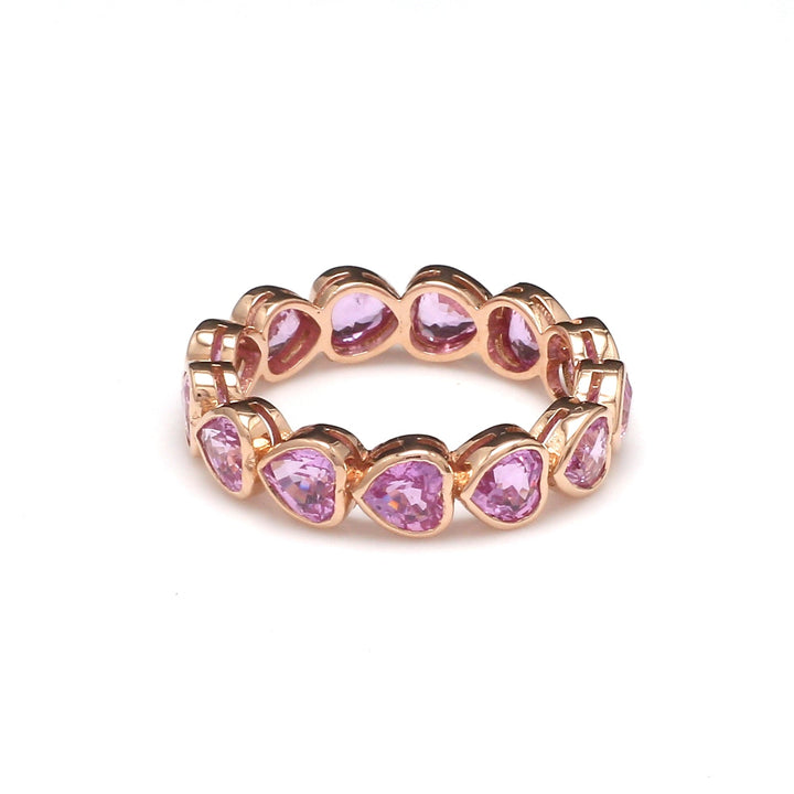Pink Sapphire Heart Bezel Set East West Ring - qivii