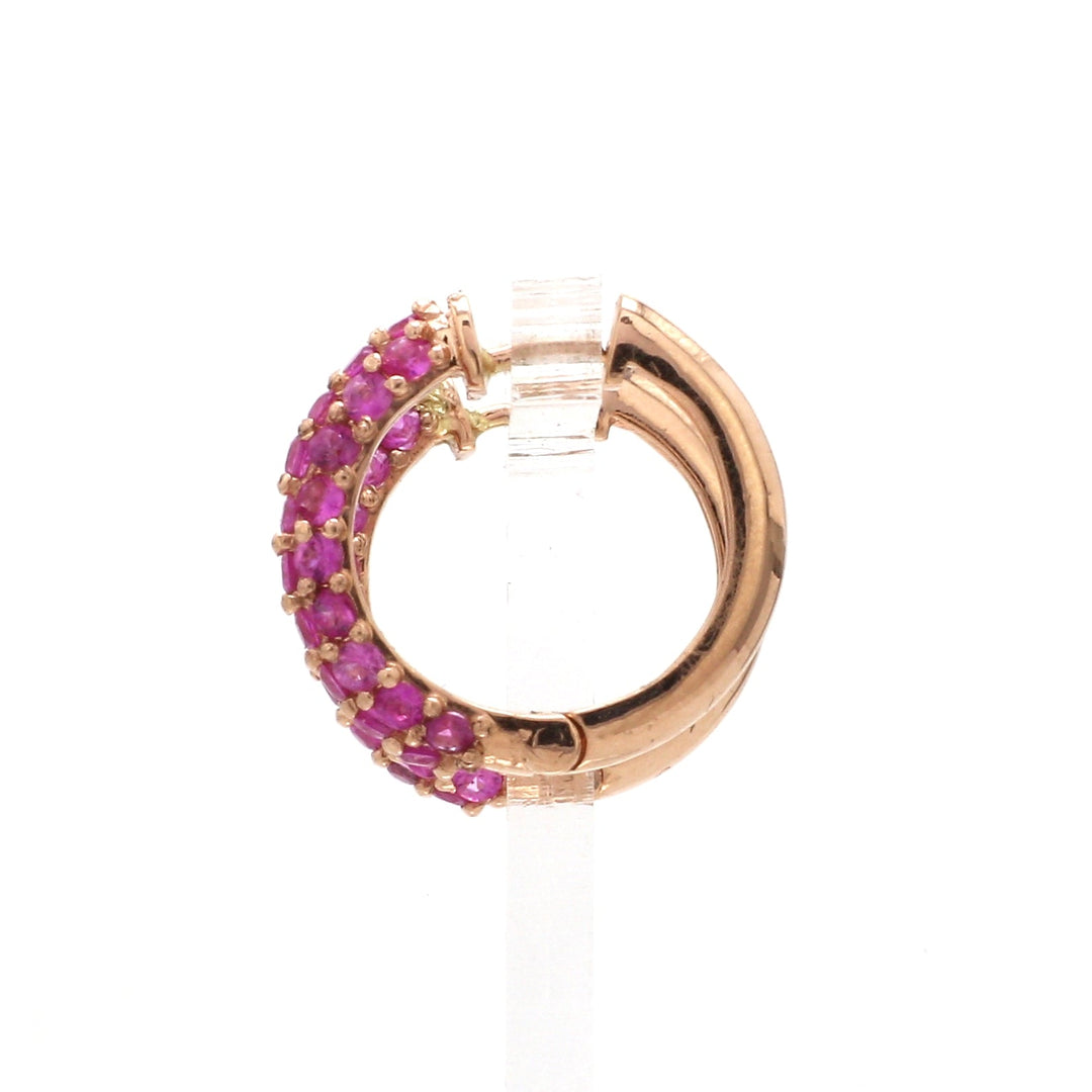 Pink Sapphire Mini Pave Huggies - qivii