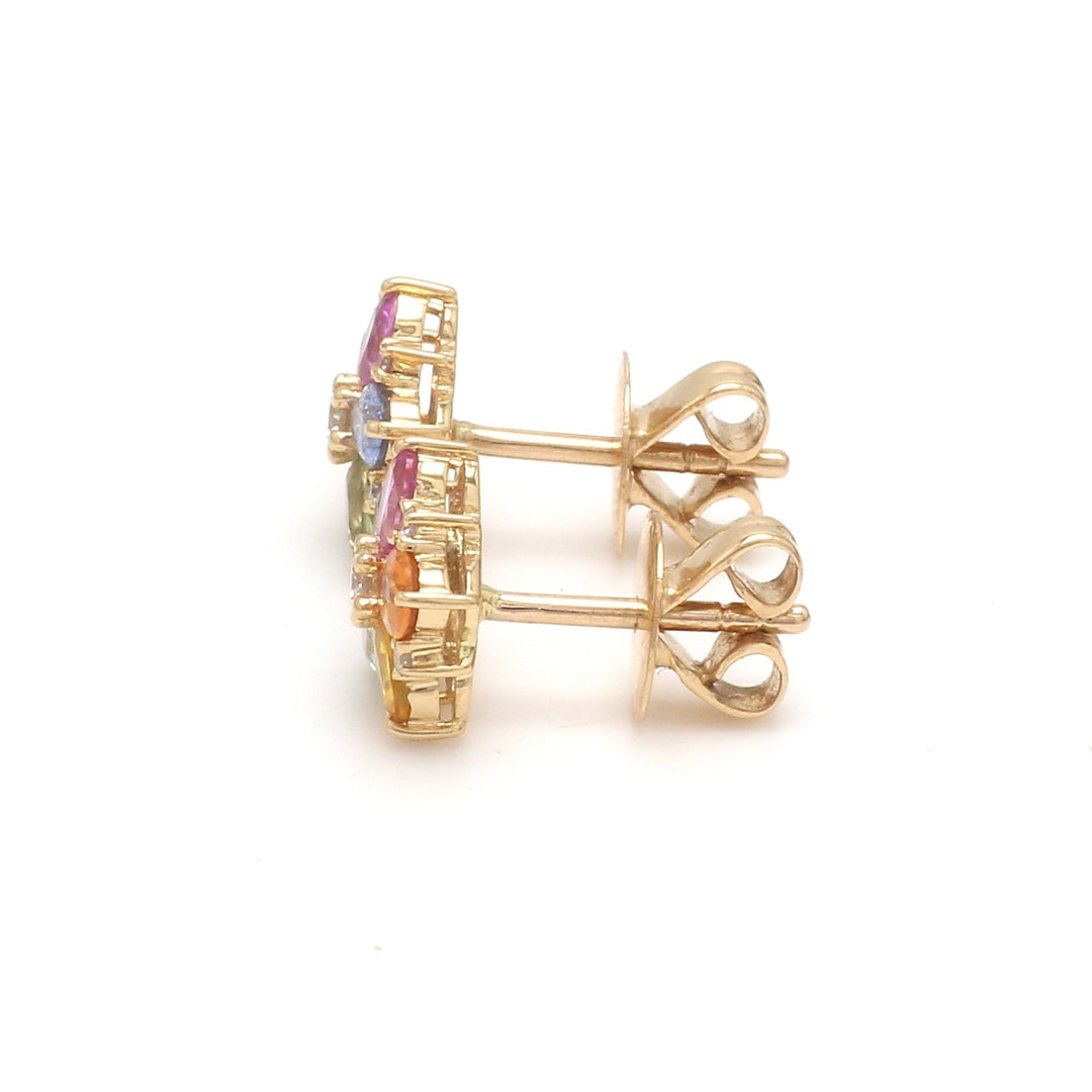 Rainbow Sapphire Oval Diamond Floral Studs - qivii