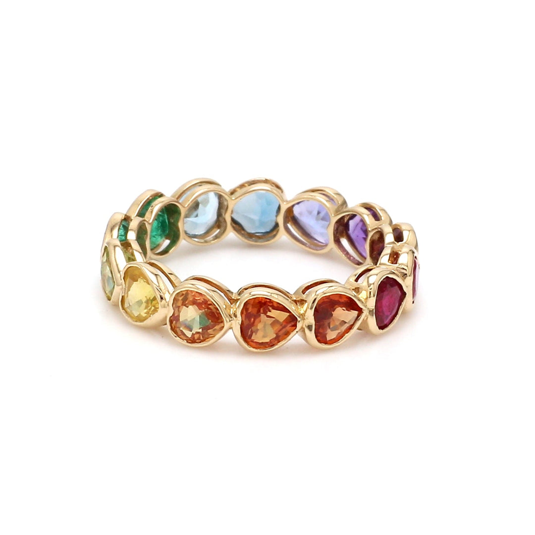 Rainbow Gemstone Heart Bezel Set Ring - qivii