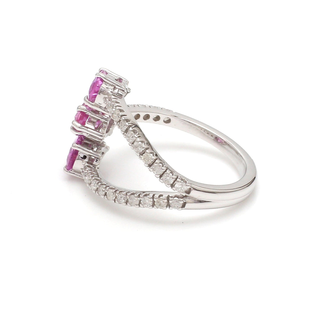 Pink Sapphire Diamond Three Pear Ring - qivii