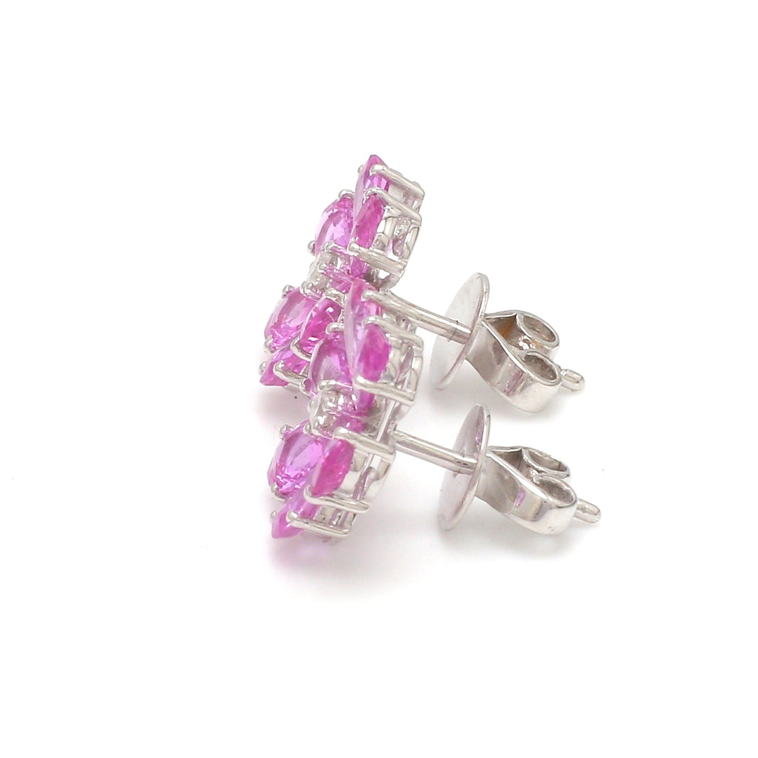 Pink Sapphire Diamond Flower Earrings Studs - qivii