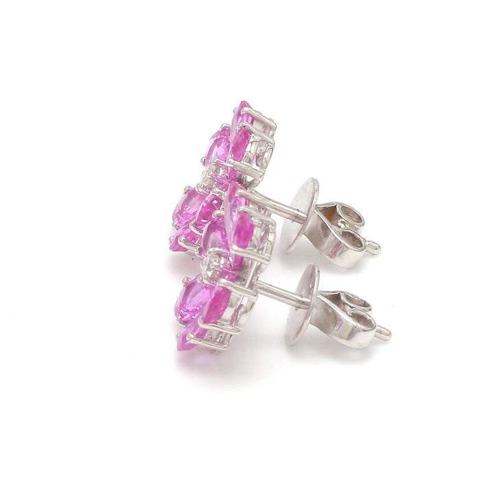 Pink Sapphire Diamond Flower Earrings Studs - qivii