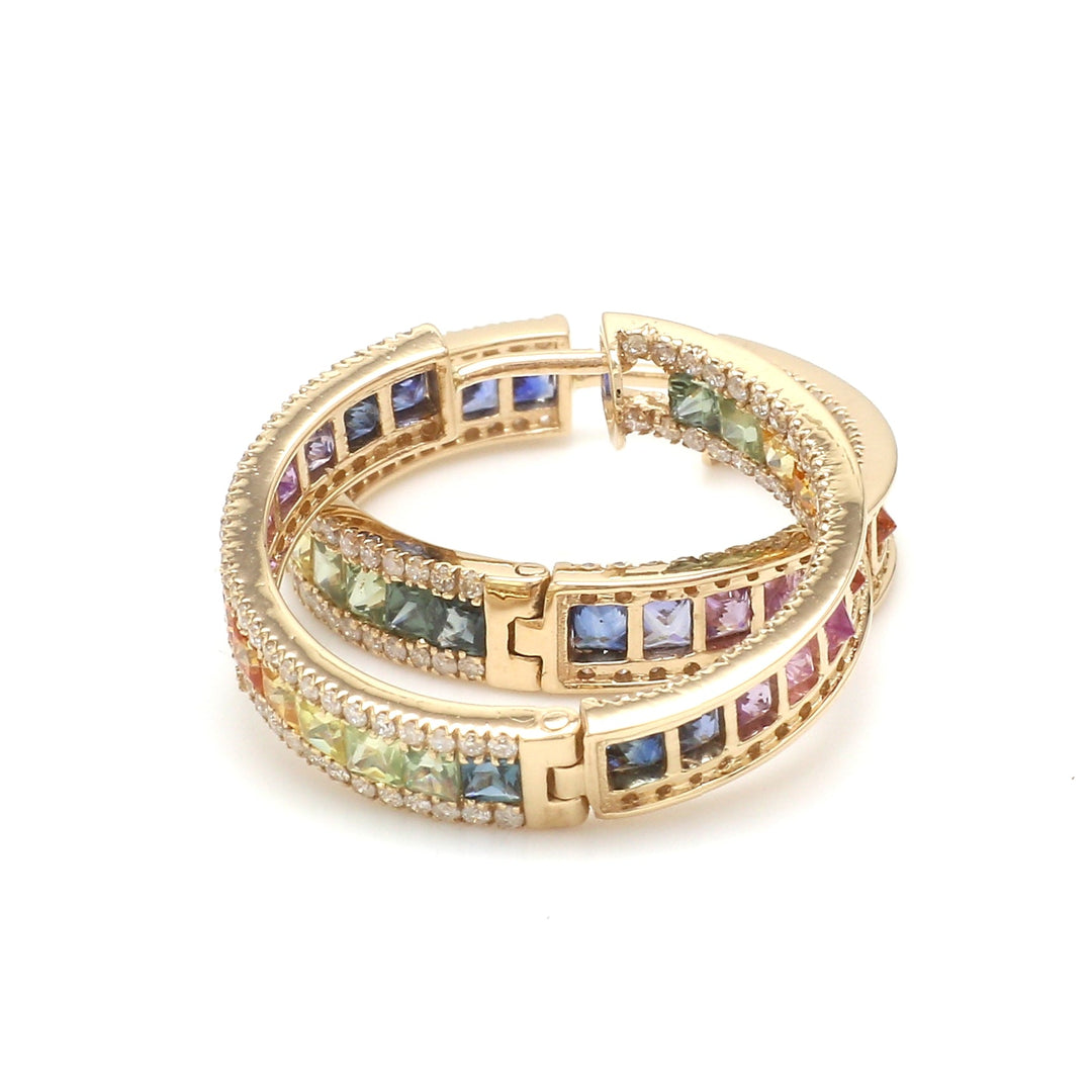 Rainbow Sapphire Princess Cut Diamond Hoops - qivii