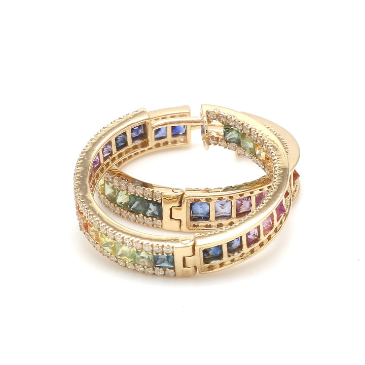 Rainbow Sapphire Princess Cut Diamond Hoops - qivii