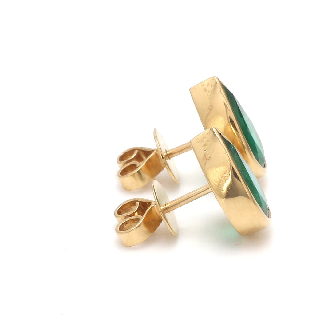 Emerald Pear Bezel Set Studs - qivii